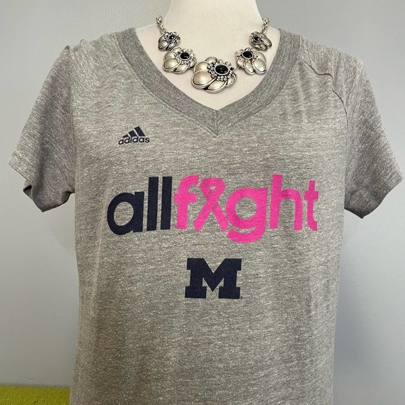 Adidas University of Michigan UofM Gray Breast Cancer Ribbon Tee - Picture 2 of 5
